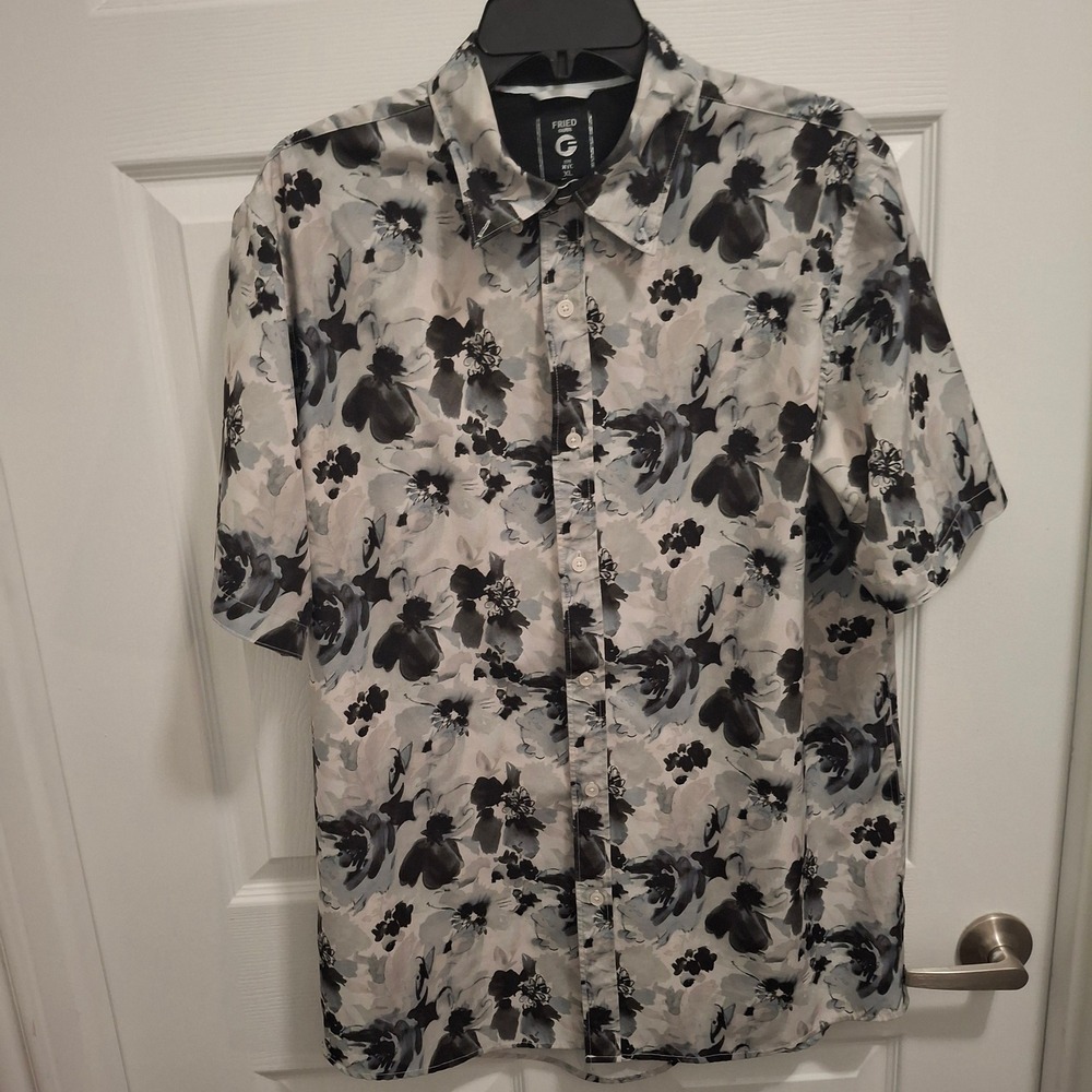 Mens Fried‎ Denim Slim Fit Short Sleeve Button Up Shirt XL Floral Print AOP